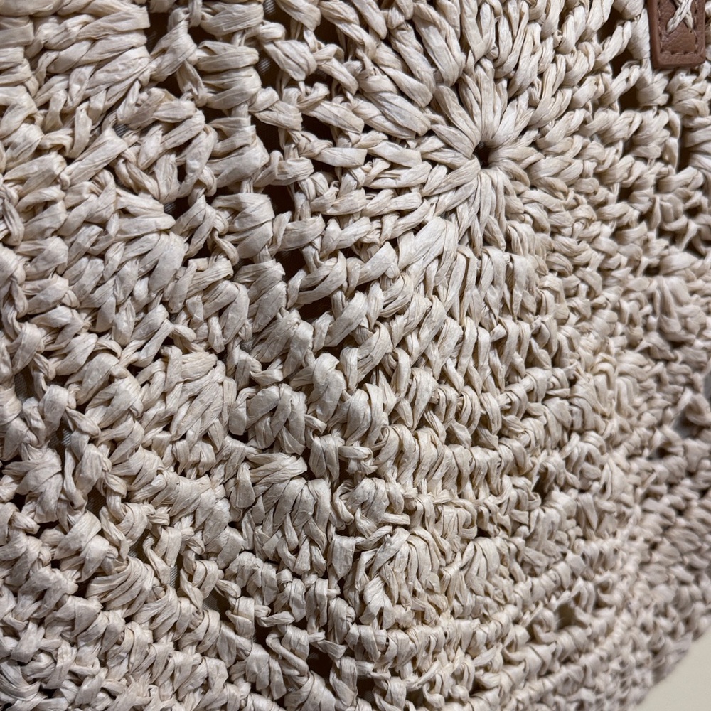 Beige Woven Tote Bag with Brown Straps - Picture 7 of 15